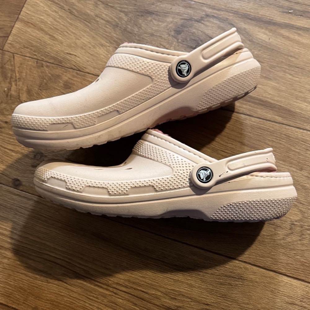 CROCS Kids' Cream and Pink Slippers - Picture 2 of 5